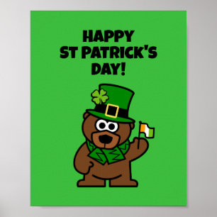 Affiche de la Saint Patrick avec ours leprechaun