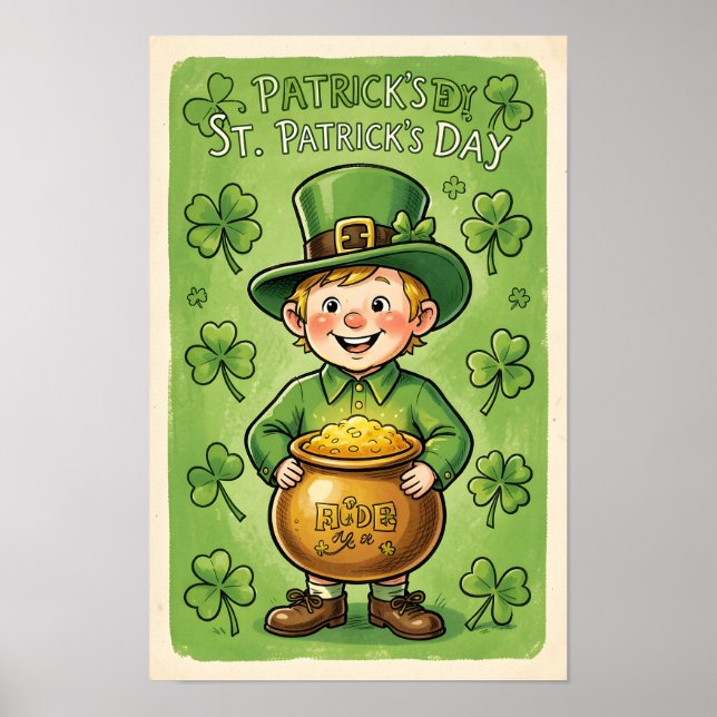 Affiche de la Saint-Patrick Lutins Farfadet Trèfle (Devant)