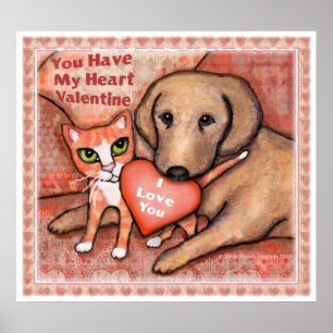 Affiche de la Saint Valentin Love Chien and Chat