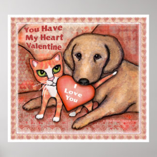 Affiche de la Saint Valentin Love Chien and Chat