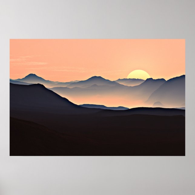 Affiche de la silhouette des montagnes au coucher  (Devant)