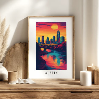 Affiche de la skyline d'Austin City au coucher du 