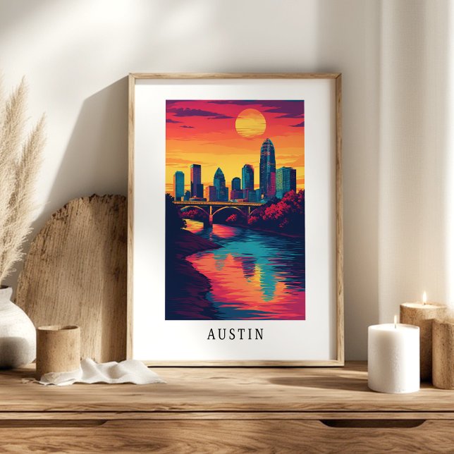 Affiche de la skyline d'Austin City au coucher du  (Créateur téléchargé)