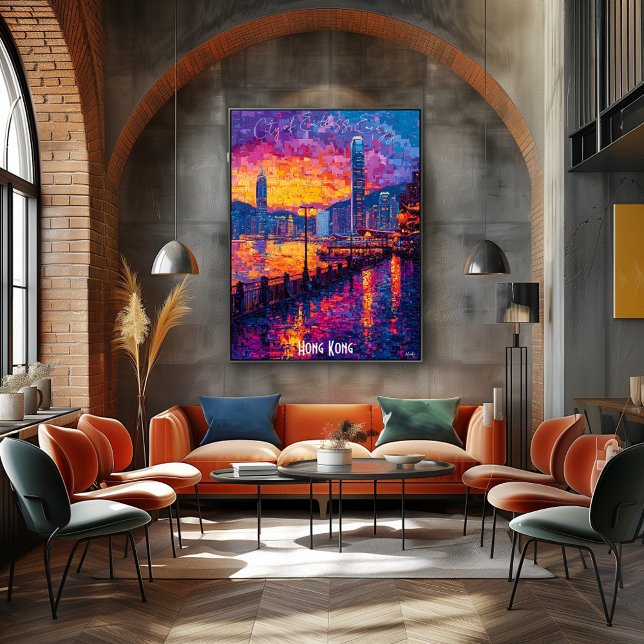 Affiche de la skyline de Hong Kong – Art vibrant d (Créateur téléchargé)