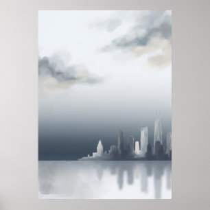 Affiche de la skyline de la ville au bord de l'eau