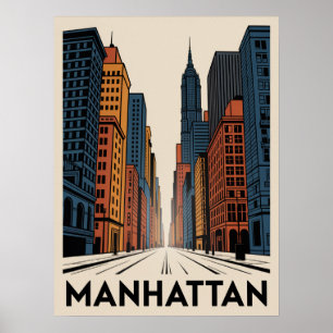 Affiche de la skyline de l'avenue rétro de Manhatt