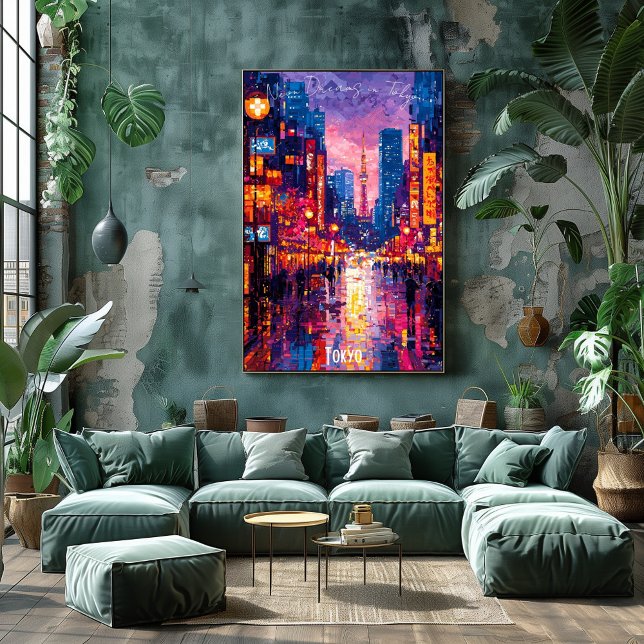 Affiche de la skyline de Tokyo – Art néon futurist (Créateur téléchargé)
