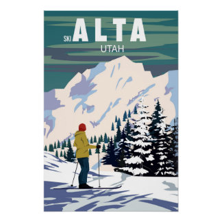 Affiche de la station de ski Alta vintage. Utah US