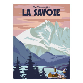 Affiche de la station de ski La Savoie, rétro. Voy