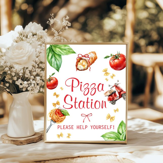 Affiche de la Station Pizza pour Baby Shower Holy  (Holy Cannoli Baby Shower Pizza station sign)