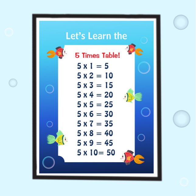 Affiche de la table de 5 pour les enfants | Mathém (Créateur téléchargé)