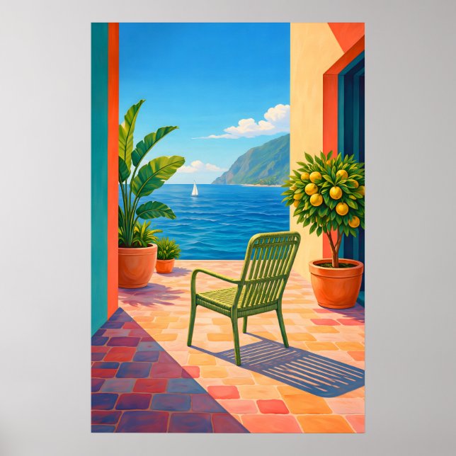 Affiche de la terrasse méditerranéenne vue sur la  (Devant)
