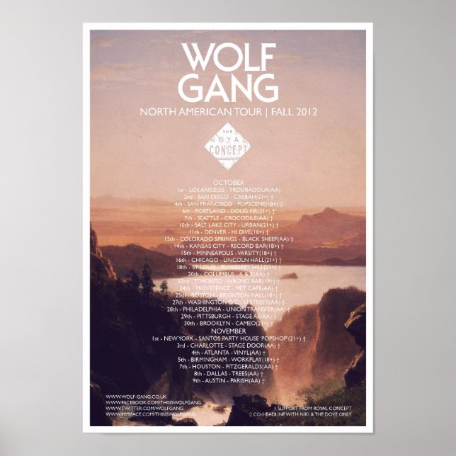 Affiche de la tournée américaine Wolf Gang (Devant)