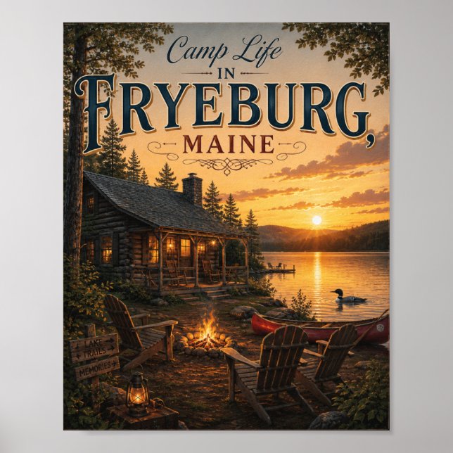 Affiche de la vie de camp à Fryeburg Maine Lake (Devant)