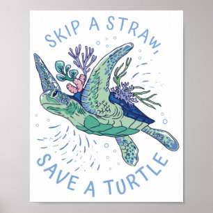 Affiche de la vie marine Ignorer une paille Sauver