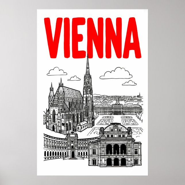 Affiche de la ville de Vienne, Texte Rouge, Ligne  (Devant)