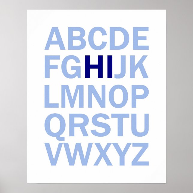 Affiche de l'alphabet ABC qui dit HI (Devant)