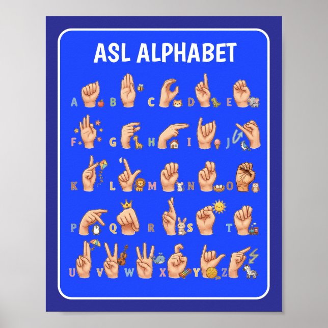 Affiche de l'alphabet de la langue des signes amér (Devant)
