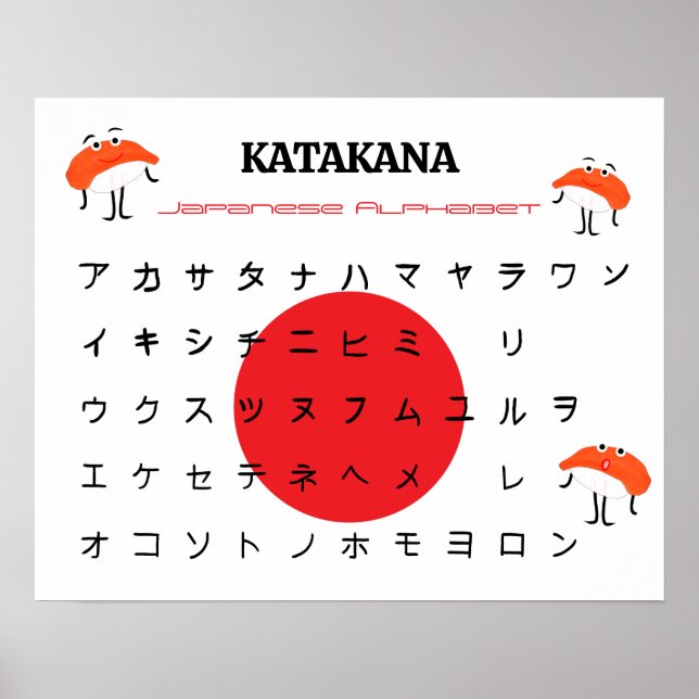 Affiche de l'alphabet Katakana japonais – Sushi mi (Devant)
