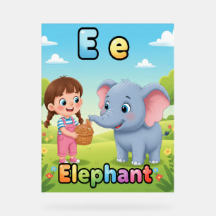 Affiche de l'alphabet lettre E – E est pour élépha