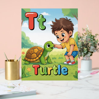 Affiche de l'alphabet lettre T - T est pour Tortue