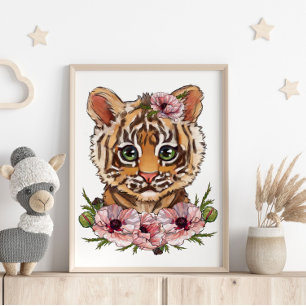 Affiche de l'animal Bébé Tigre Rose   Art de Tigre