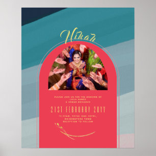 Affiche de l'annonce de mariage NIKAH rouge or Pos