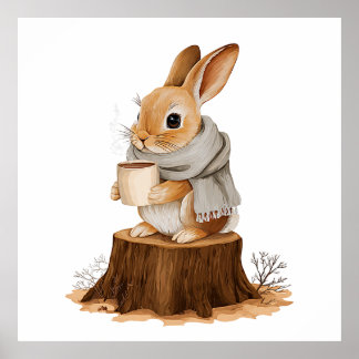 Affiche de lapin de forêt cosy | Lapin mignon avec
