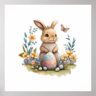 Affiche de lapin de Pâques à l'aquarelle