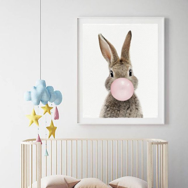 Affiche de lapin soufflant du bubble gum rose (Créateur téléchargé)