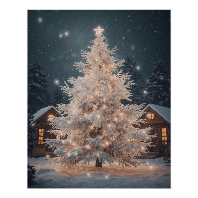 Affiche de l'arbre de Noël blanc Lumineo & cabines (Devant)