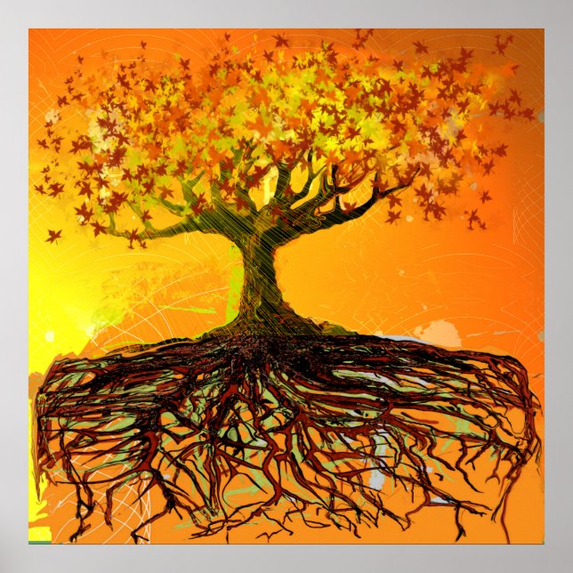 Affiche de l'arbre des racines délabrées d'art ori (Devant)