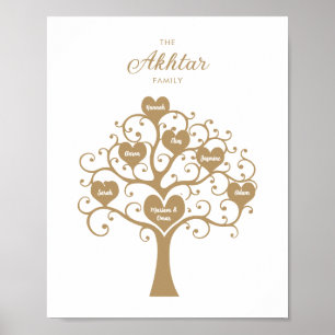 Affiche de l'arbre généalogique Gold Hearts