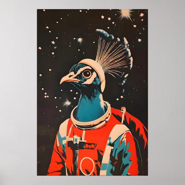 Affiche de l'astronaute Paon, Impression Rétro Pao (Devant)