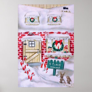 Affiche de l'atelier de Père Noël de Noël rétro