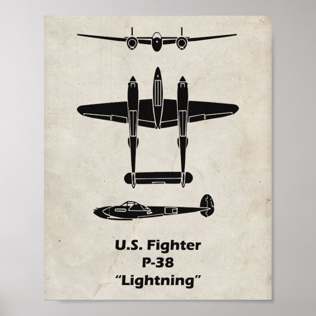 Affiche de l'avion P-38 Lightning de la WWII (Devant)