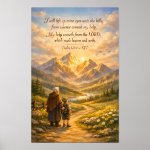 Affiche de l'Écriture Psaume 121:1-2 KJV Art chr