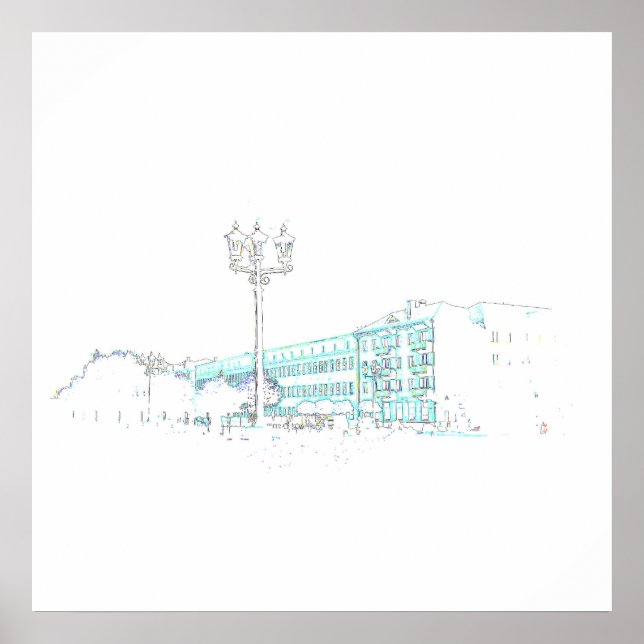 Affiche de l'esquisse d'architecture stylisée de H (Devant)