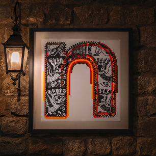 Affiche de lettrage artistique de la lettre inca N