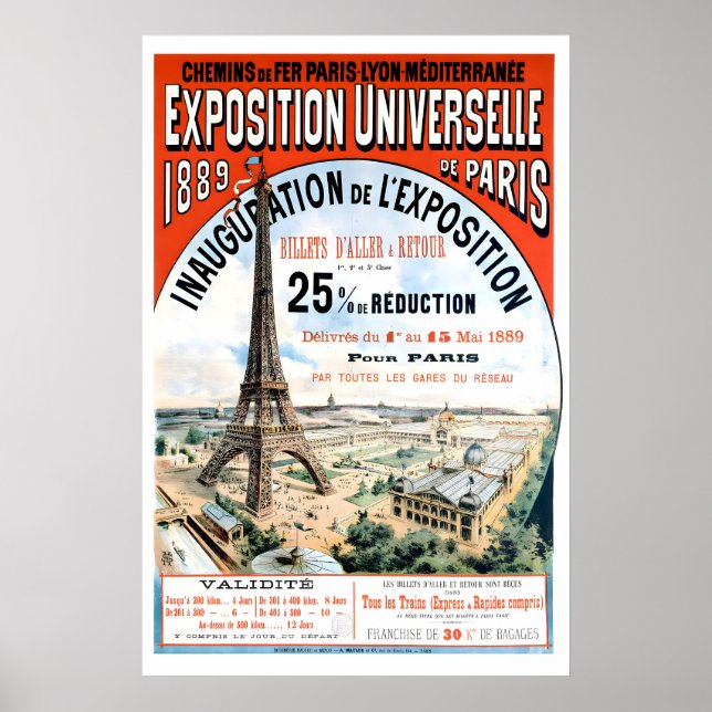 Affiche de l'Exposition de la Tour Eiffel 1889 Vin (Devant)