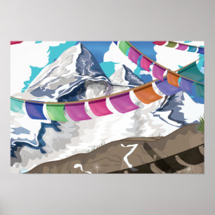 Affiche de l'Himalaya de voyage de drapeaux de