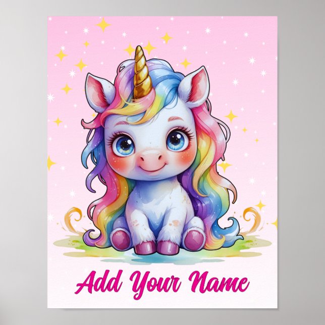 Affiche de licorne bébé pastel personnalisée – Nom (Devant)