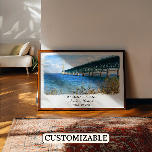 Affiche de l'île Mackinac Michigan, Aquarelle, Cus