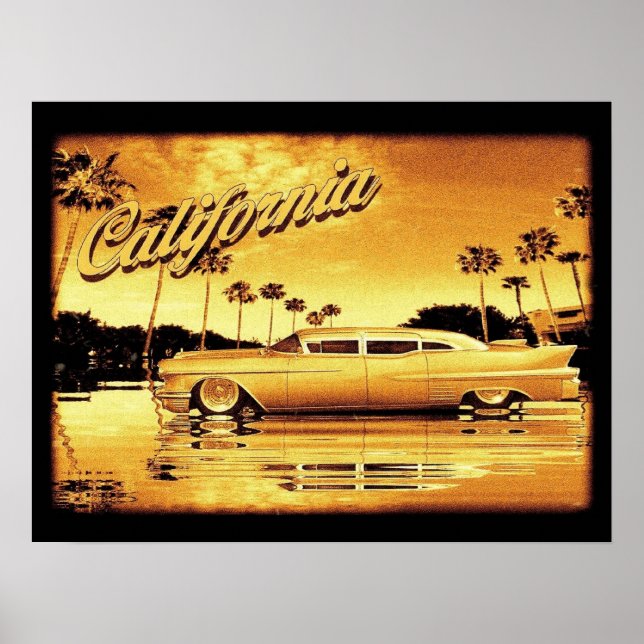 affiche de limousine dorée de californie (Devant)