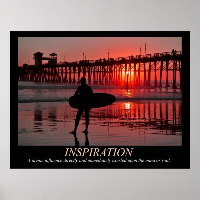 Affiche de l'inspiration du coucher de soleil surf (Devant)