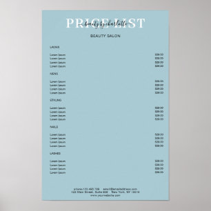 Affiche de liste de prix bleue moderne