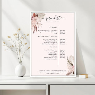 Affiche de liste de prix Bohème Tendance