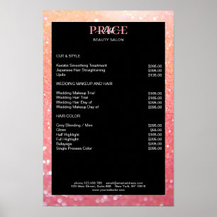 Affiche de liste de prix de corail pêche pailleté