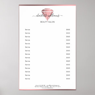 Affiche de liste de prix de diamant en or rose mod