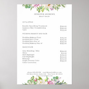 Affiche de liste de prix de fleurs modernes